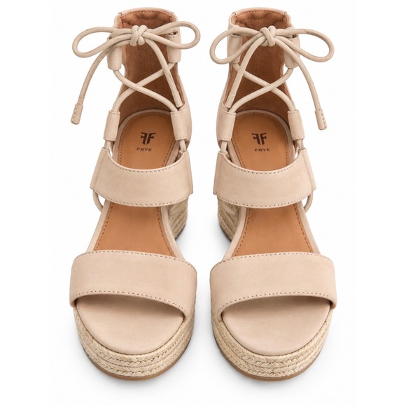 Frye Shoes - Frye Women Beige Suede Lace Up Espadrille Wedge Sandals Tan Size 8
